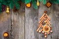 Christmas tree made of nuts, spices and dried oranges. Royalty Free Stock Photo