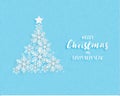 Christmas tree made by origami snowflakes on blue background. Digital craft in paper cut style. Vector illustration Royalty Free Stock Photo