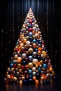 a christmas tree made of ornaments on a black background Royalty Free Stock Photo