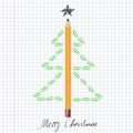 Christmas tree made of pencil and paper clips on notebook sheet Royalty Free Stock Photo