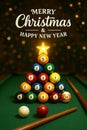 Christmas Tree Made of Pool Balls on Billiard Table Royalty Free Stock Photo