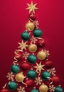 Christmas tree made of red, green, golden balls, snowflakes Royalty Free Stock Photo