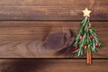 Christmas tree made of rosemary and pomegranate with star-shaped cookie Royalty Free Stock Photo