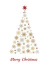 Christmas tree made from snowflakes isolated on white background.