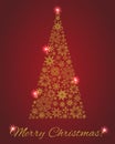 Elegant Christmas postcard: Christmas tree made from snowflakes on a red background