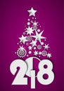 Christmas Tree made of stars and snowflakes on purple background. New Year 2018 concept Royalty Free Stock Photo