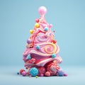 Christmas tree made of sweet candies. 3d render illustration. Royalty Free Stock Photo