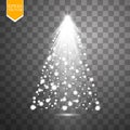 Christmas Tree made, White glitter bokeh lights and sparkles. Shining star, sun particles and sparks with lens flare Royalty Free Stock Photo