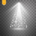 Christmas Tree made, White glitter bokeh lights and sparkles. Shining star, sun particles and sparks with lens flare Royalty Free Stock Photo