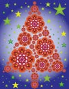 Christmas Tree Mandalas in Red / Night Sky Stars Royalty Free Stock Photo