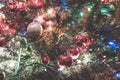 Christmas tree with many ornaments with led lighting bulb Royalty Free Stock Photo