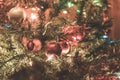 Christmas tree with many ornaments with led lighting bulb. Royalty Free Stock Photo