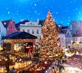 Christmas tree on market place in Tallinn old town hall square holiday travel to Estonia Europe Royalty Free Stock Photo