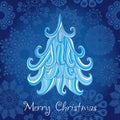 Christmas tree, Marry Christmas card with snowflakes seamless ba