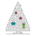 Christmas tree maze labyrinth game for kids. Labyrinth logic conundrum. One entrance and one right way to go. Vector Royalty Free Stock Photo