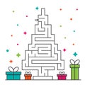 Christmas tree maze labyrinth game for kids. Labyrinth logic conundrum. One entrance and one right way to go. Vector Royalty Free Stock Photo