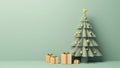 Christmas Tree Mockup Closeup isolated on green background. Christmas Eve with gift boxes. Winter traditional holidays. Merry Royalty Free Stock Photo