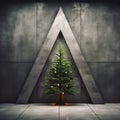 Christmas tree in modern minimalistic concrete interior. Generative AI