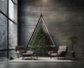 Christmas tree in modern minimalistic concrete interior. Generative AI