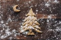 Christmas tree and moon baking rustic background Royalty Free Stock Photo