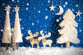 Christmas Tree, Moose, Moon, Copy Space, Snow, Snowflakes