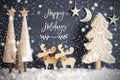 Christmas Tree, Moose, Moon, Stars, Snow, Text Happy Holidays, Snowflakes