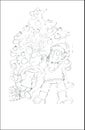 Christmas Tree Moose with Santa Claus gifts sketch pencil drawing, draft Royalty Free Stock Photo