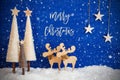 Christmas Tree, Moose, Snow, Star, Text Merry Christmas, Snowflakes