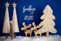 Christmas Tree, Moose, Snow, Text Goodby 2020, Blue Background