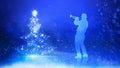 Christmas Tree Musician Blue Background Royalty Free Stock Photo