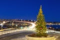 Christmas Tree Near Bridge Of Tromso,  Norway,  Tromso At Winter Time Royalty Free Stock Photo