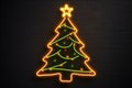 Christmas tree neon illuminated light on a dark wall