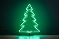 Christmas tree neon line lamp, minimal shape green light, generative AI