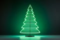 Christmas tree neon line lamp, minimal shape green light, generative AI