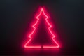 Christmas tree neon line lamp, minimal shape red light, generative AI