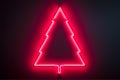 Christmas tree neon line lamp, minimal shape red light, generative AI