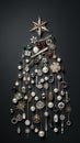 Christmas tree New year 2024 antique, rusty, old, keys, vintage