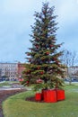 Christmas tree and New Year decoration in New Holland park. Saint Petersburg. Russia