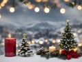 A Christmas tree in new year decorations. Garlands and bokeh burning candle.