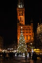Christmas tree at night Gdansk Old Town, Poland Royalty Free Stock Photo