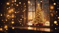 christmas tree night highly intricately detailed photograph Gold Christmas background of defocused lights with decorations Royalty Free Stock Photo