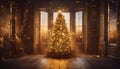 christmas tree in the night highly intricately detailed photograph of Gold Christmas background of defocused lights Royalty Free Stock Photo