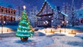 Christmas tree on night rural landscape background Royalty Free Stock Photo