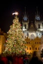 Christmas tree at Old Town Square in Prague Royalty Free Stock Photo