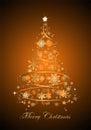 Christmas tree with orange and ornaments and Merry Christmas wishes