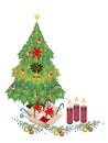 Christmas Tree with Ornament, Gift Boxes and Candle Royalty Free Stock Photo