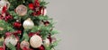 Christmas tree ornaments baubles lights. Long banner