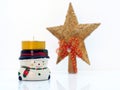 Christmas composition,small snowman and golden star