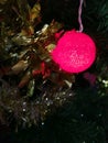 Christmas tree ornaments, colorful light balls on Christmas tree