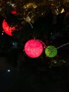 Christmas tree ornaments, colorful light balls on Christmas tree